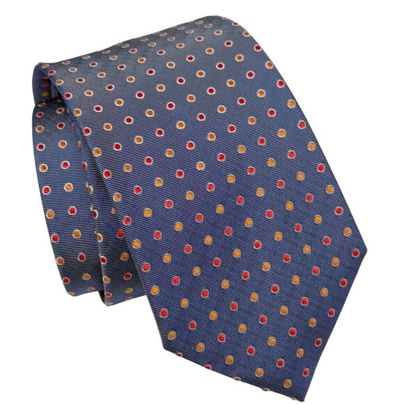HUGO BOSS  Mens Designer Necktie Blue Dots Luxury Woven Silk Tie Narrow Italy - Picture 1 of 7